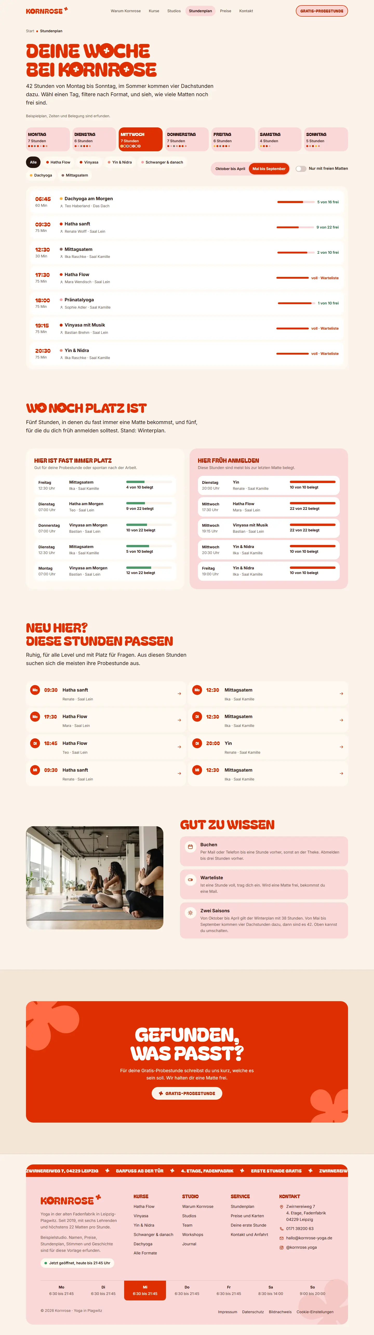 Stundenplan, Unterseite des Templates Kornrose