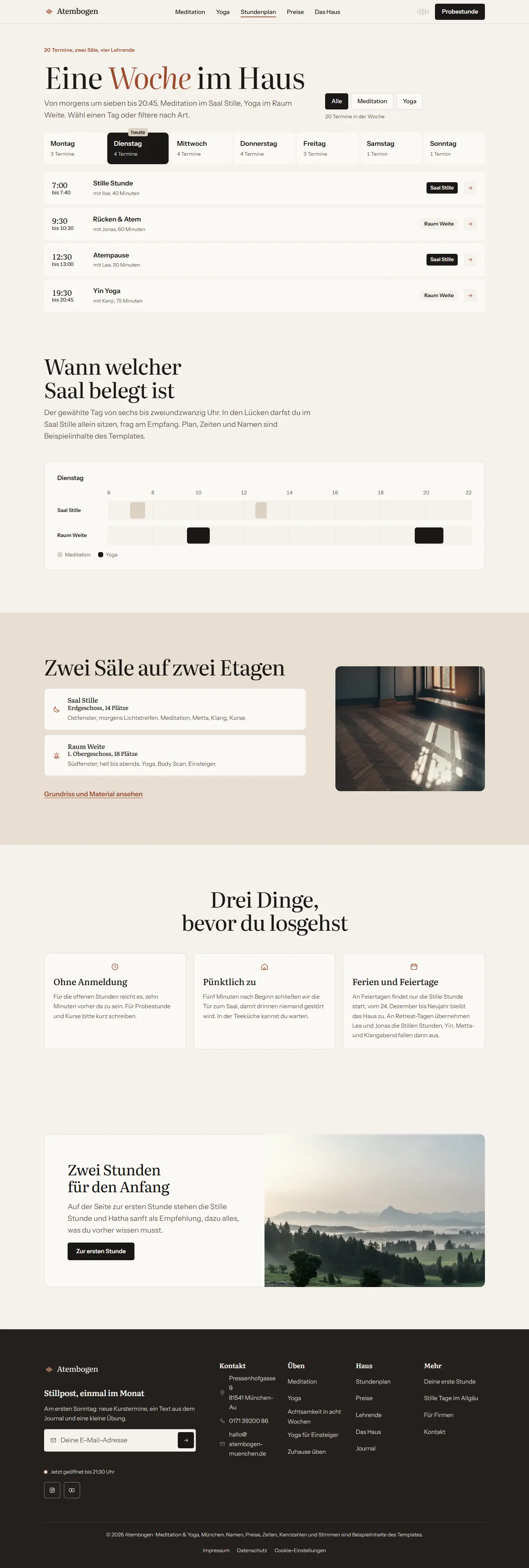 Stundenplan, Unterseite des Templates Atembogen