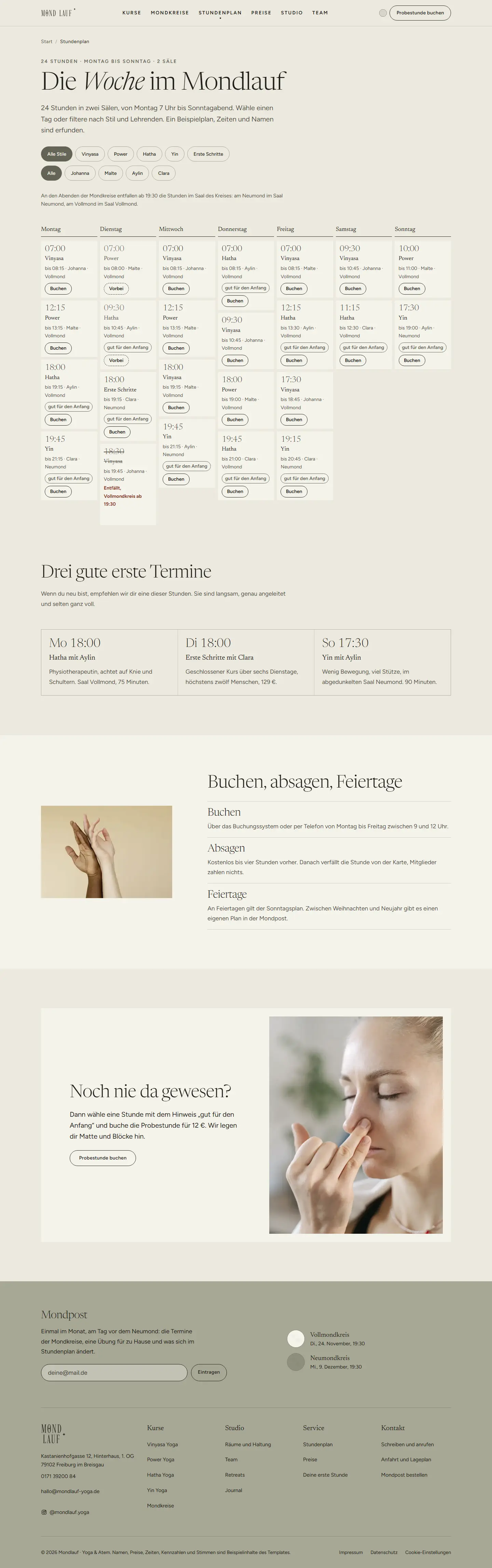 Stundenplan, Unterseite des Templates Mondlauf