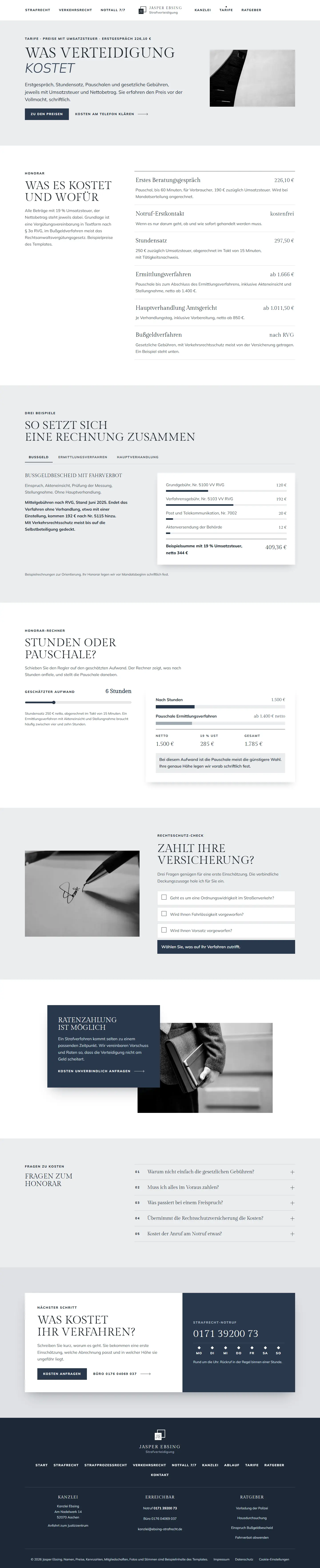 Tarife, Unterseite des Templates Ebsing