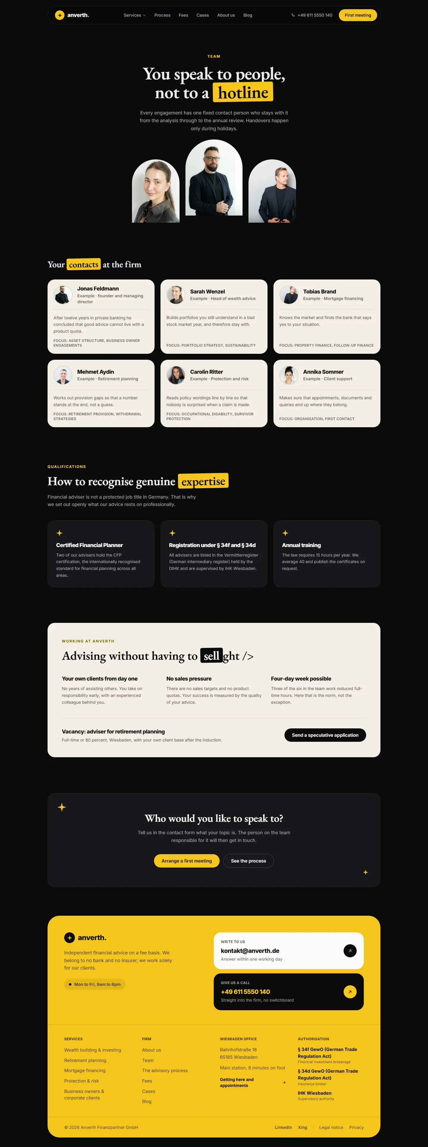 Team page of the Anverth template with six profiles