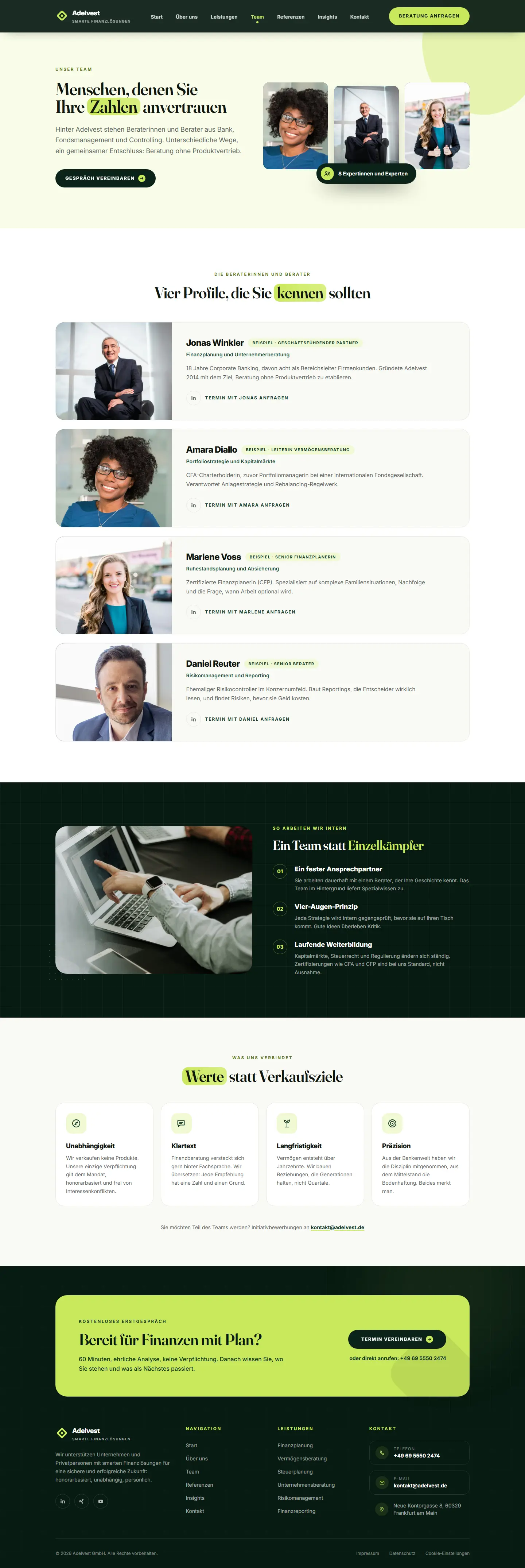 Team mit Collage des Templates Adelvest