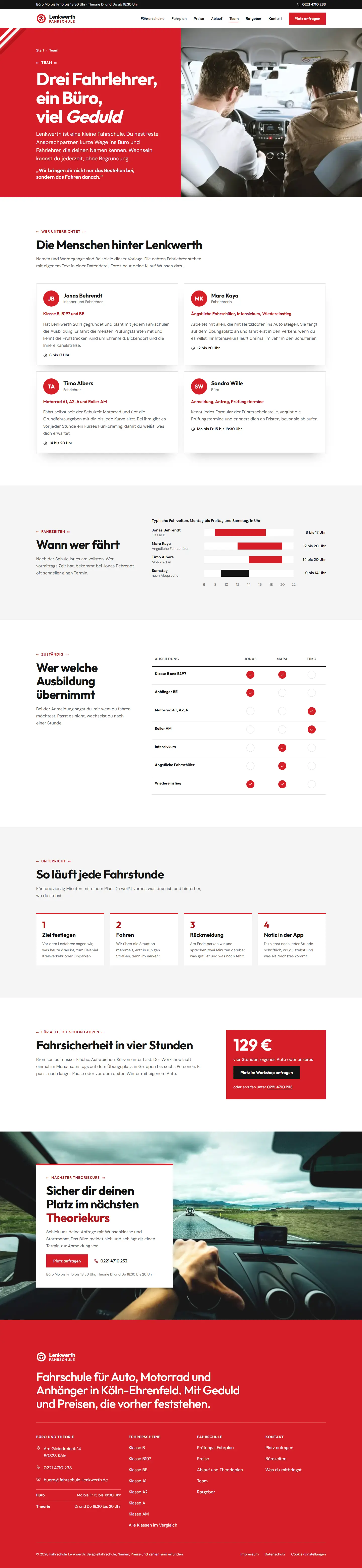 Team, Unterseite des Templates Lenkwerth