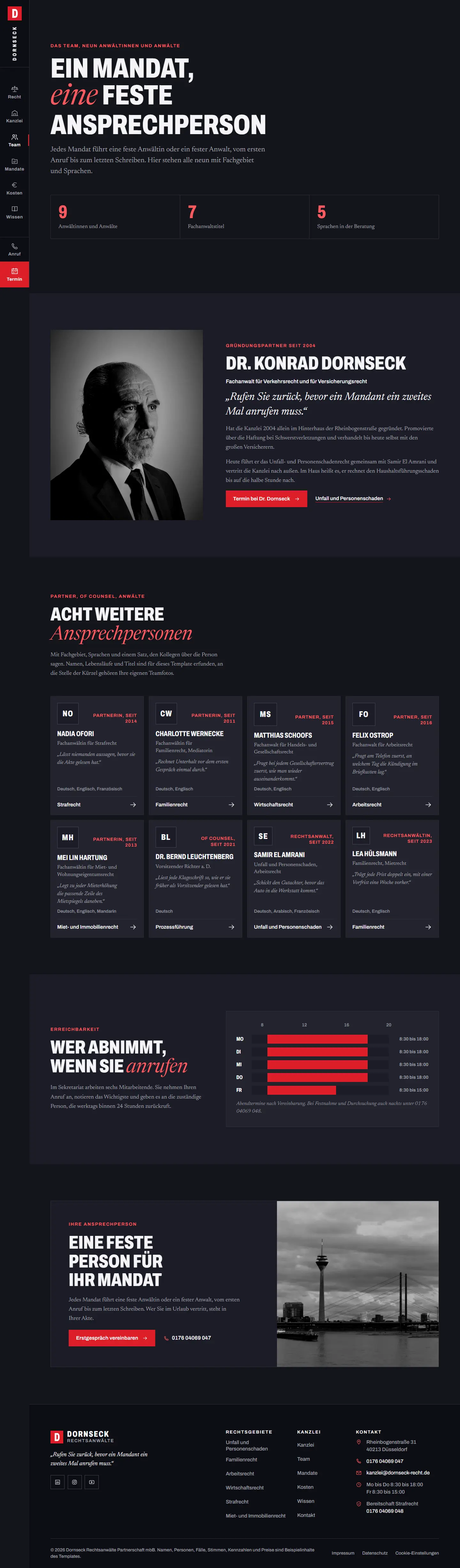 Das Team, Unterseite des Templates Dornseck