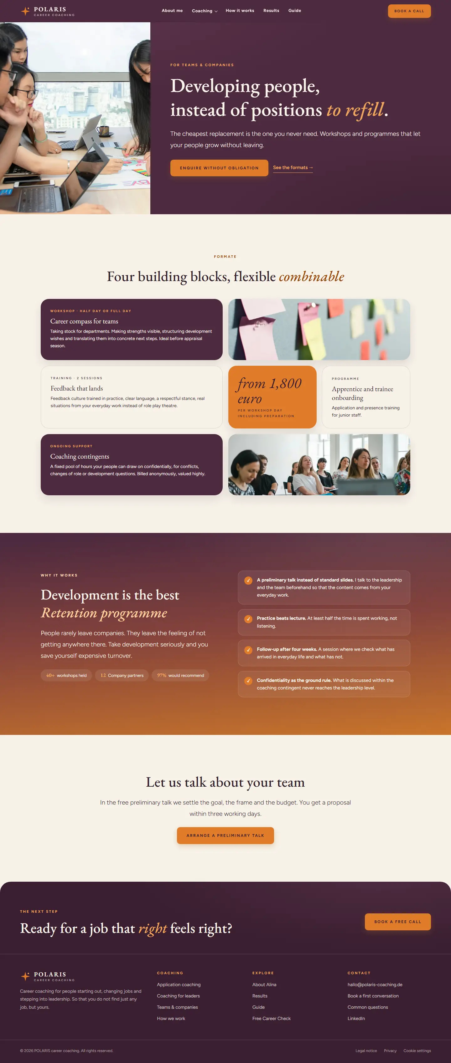 Teams page with a full height image and four company formats