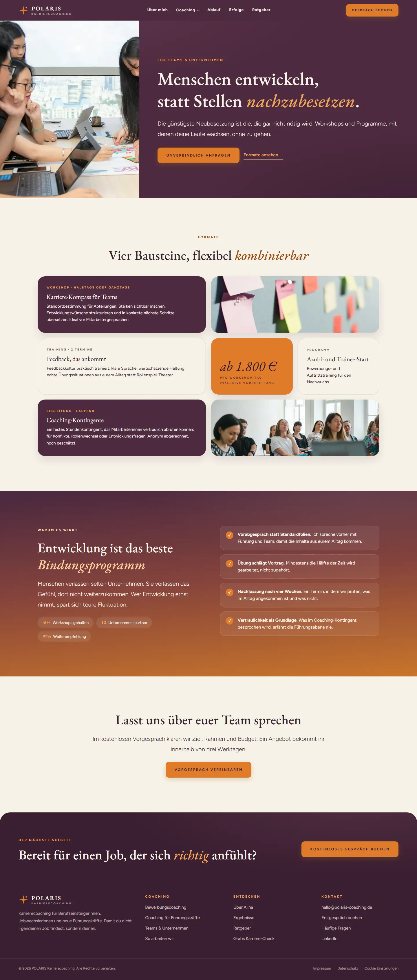Teams & Unternehmen des Templates Polaris
