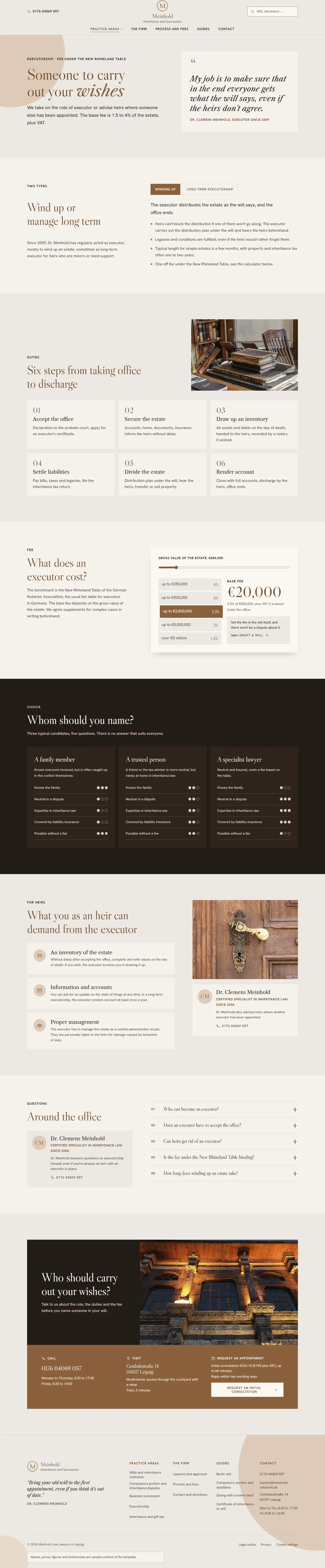 Executorship, subpage of the Meinhold template