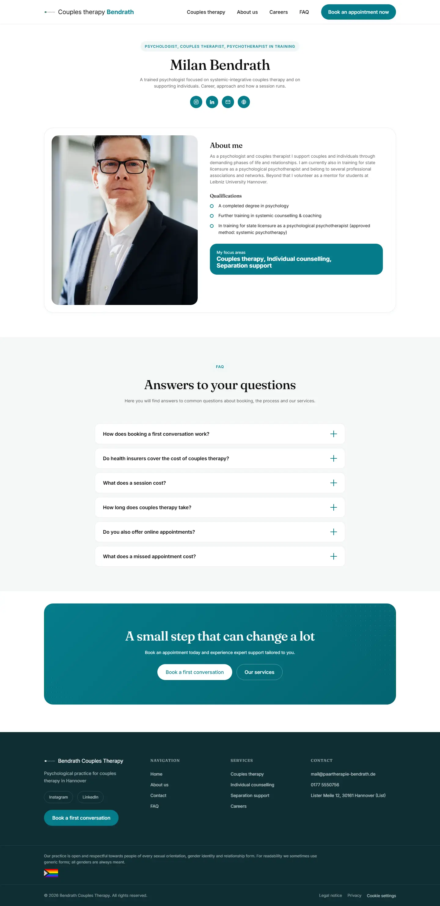 Therapist profile page of the Bendrath template
