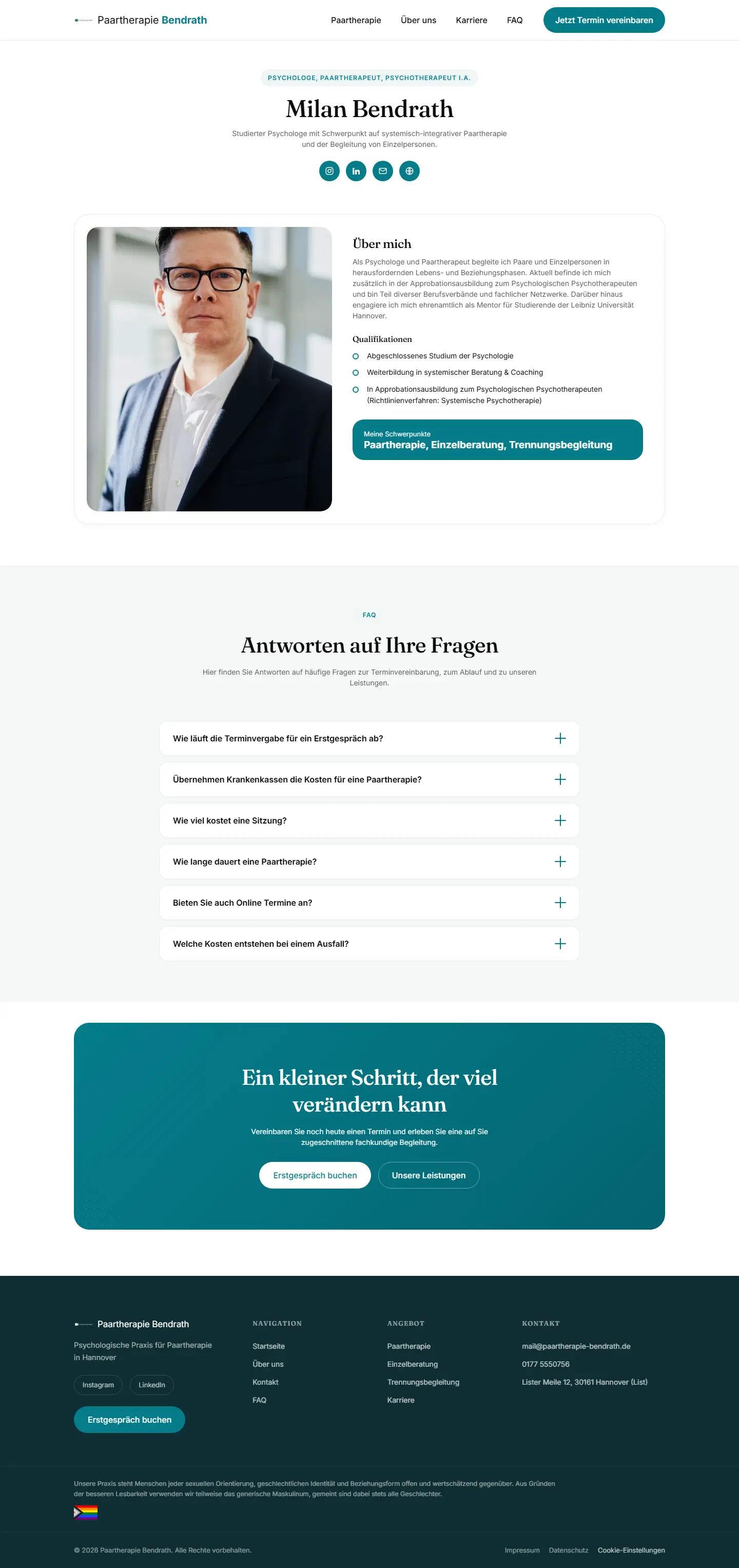Weitere Unterseite des Templates Bendrath