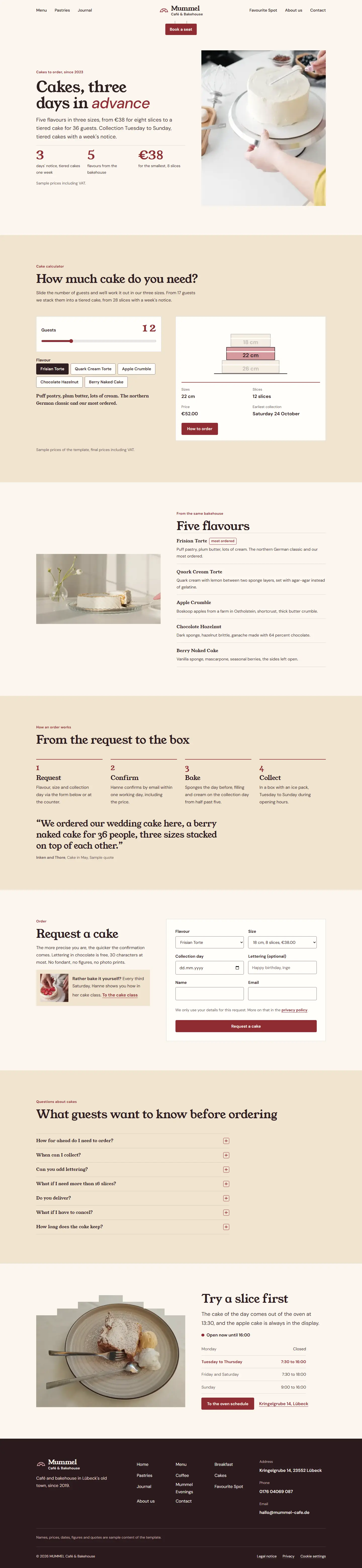 Cakes, subpage of the Mummel template