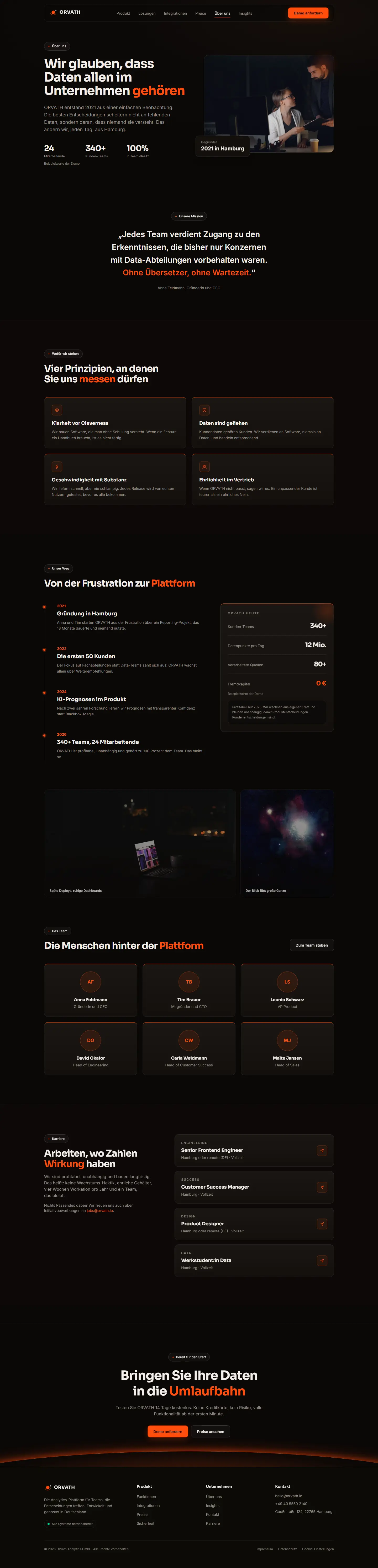 Über uns mit Zeitstrahl des Templates Orvath