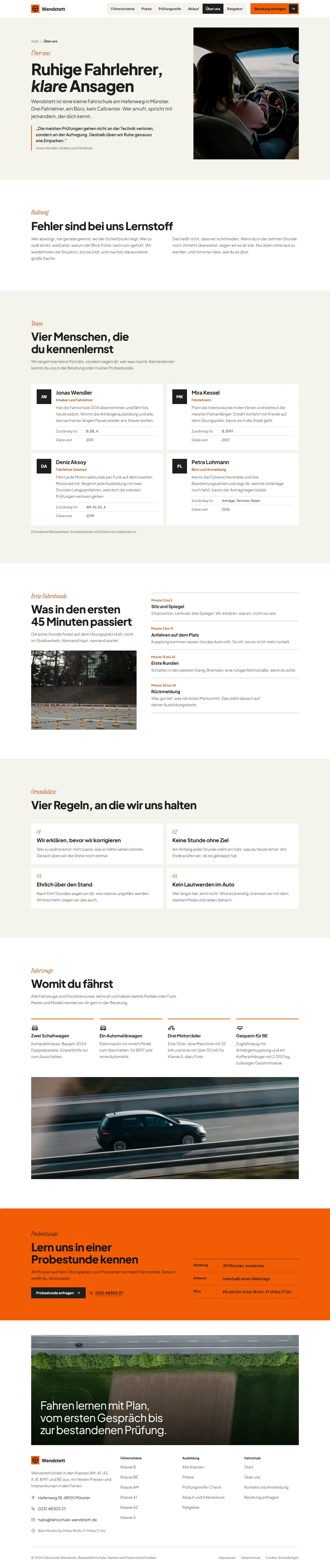 Über uns, Unterseite des Templates Wendstett