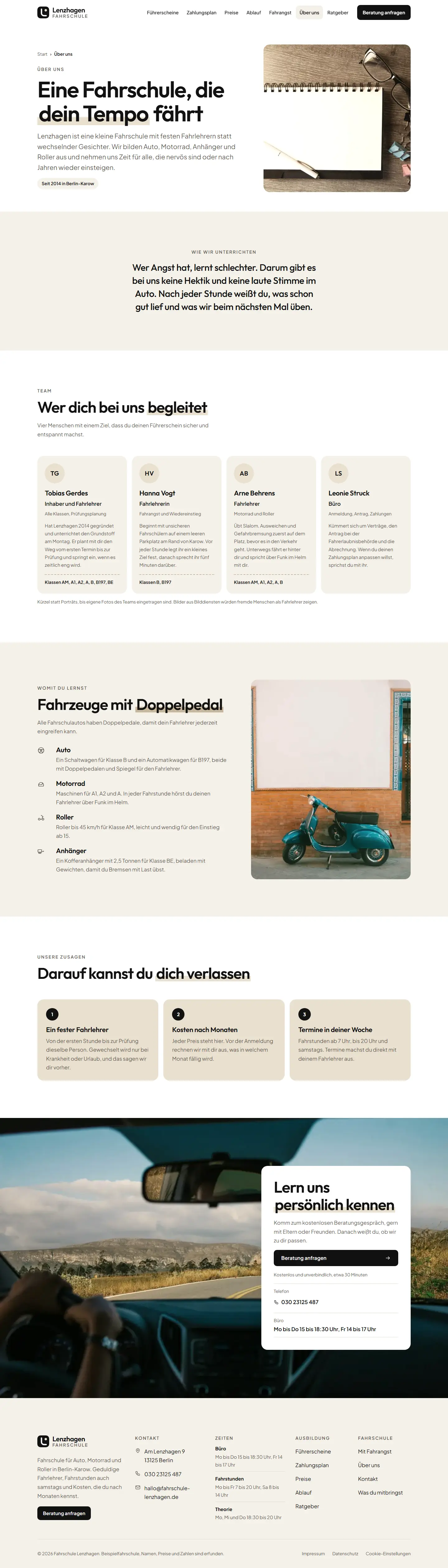 Über uns, Unterseite des Templates Lenzhagen