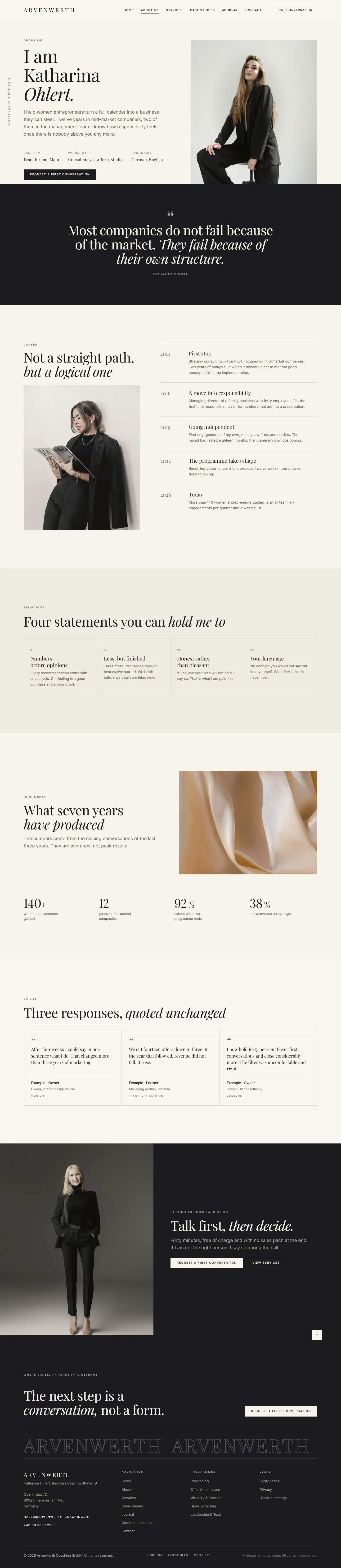 About page of the Arvenwerth template