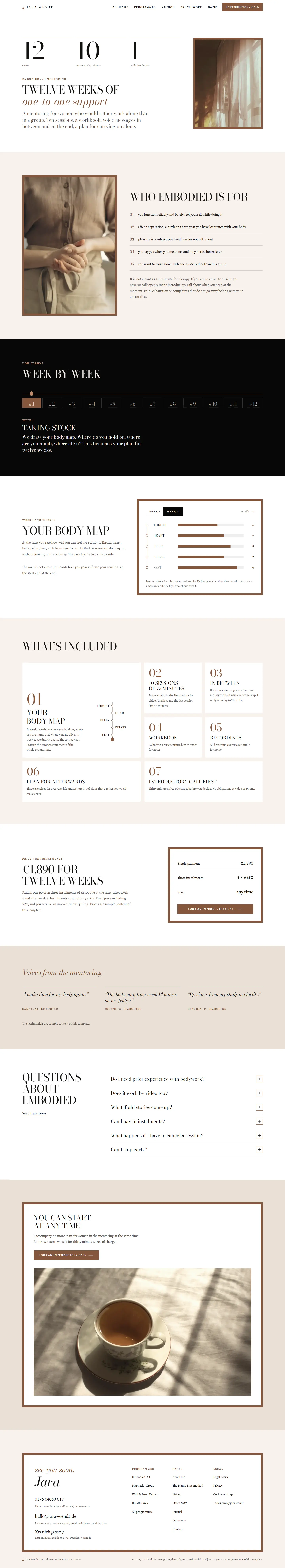 Embodied, subpage of the Jara Wendt template
