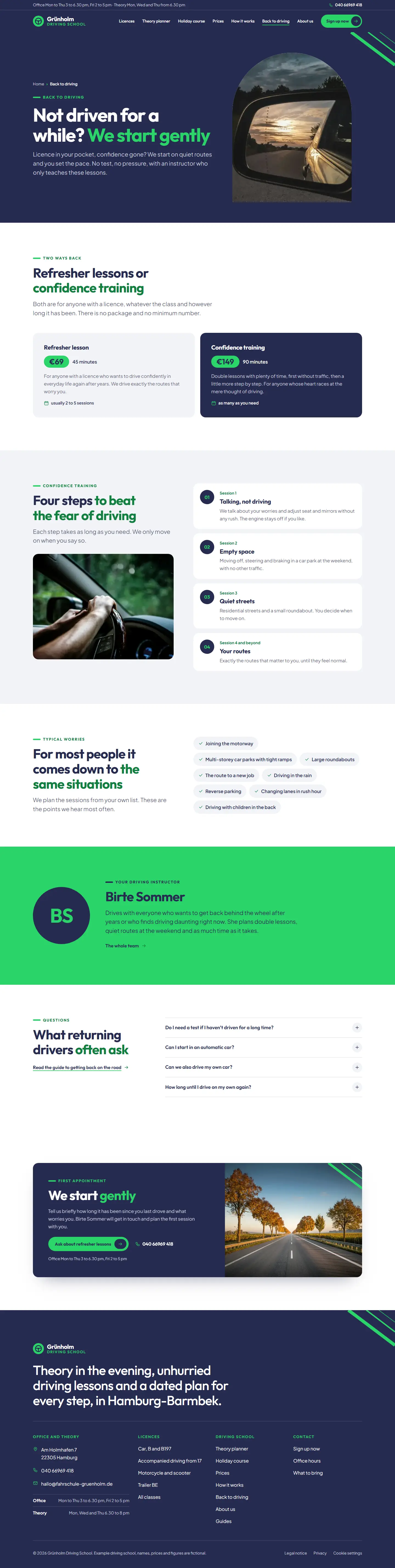 Back to driving, subpage of the Grünholm template